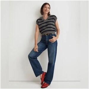 Madewell Gray & Navy Striped Sweater Vest Sz XS Preppy Academia Rager NWT